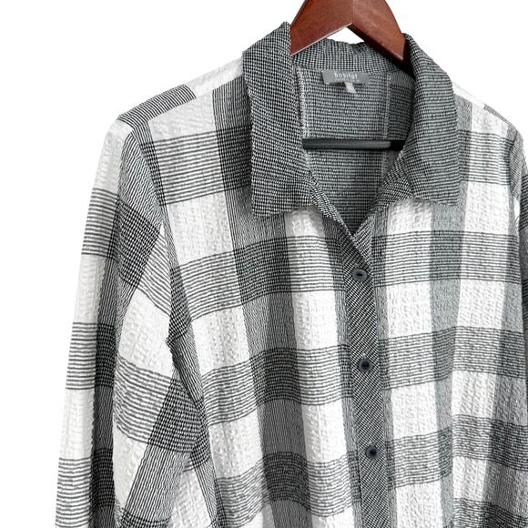 NEW NWOT Habitat Sz Large Black/Gray/White Wearable Art Blouse Shirt Top Plaid - Picture 4 of 9